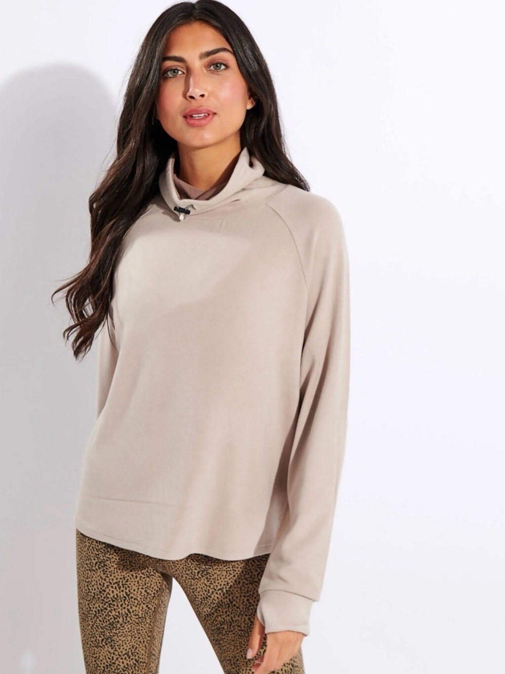 Varley Adkisson Toggle Collar Sweatshirt Sandshell Beige Cream Sz M